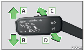 Rys. 49 Dźwignia obsługowa: Obsługa kierunkowskazów i świateł drogowych